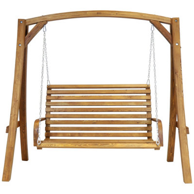 2-3 Seater Larch Wood Wooden Garden Outdoor Swing Seat Bench Hammock 1.9M - 7