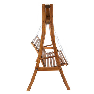 2-3 Seater Larch Wood Wooden Garden Outdoor Swing Seat Bench Hammock 1.9M - 8