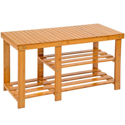 2/3 Tier Wood Natural Bamboo Shoe Rack Organiser Stand Storage Shelf Unit With Bench87 x 28 x 45.5 cm - brown