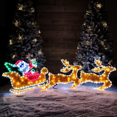 2.3m LED Tinsel Garland Santa with Sleigh and Reindeer Rope Light