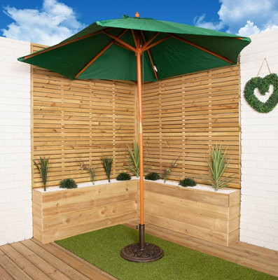 2.3m Wooden Garden Parasol 36mm Shaft & Pulley - Green | DIY At B&Q