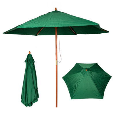 2.3m Wooden Garden Parasol 36mm Shaft & Pulley - Green