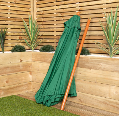 2.3m Wooden Garden Parasol 36mm Shaft & Pulley - Green - 6