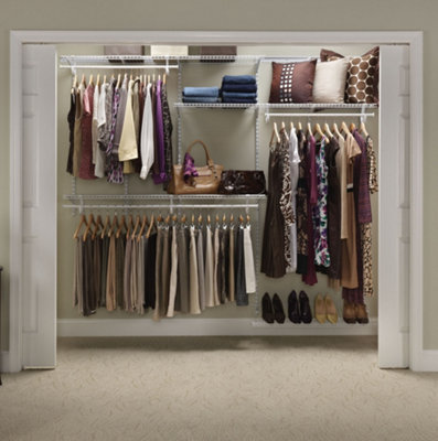 2.44m or 8ft Wide Adjustable ShelfTrack White Wardrobe Organiser Kit with Shoe Rack Wire Shelving Storage System by ClosetMaid