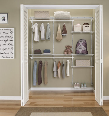 2.44m or 8ft Wide Adjustable ShelfTrack White Wardrobe Organiser Kit with Shoe Rack Wire Shelving Storage System by ClosetMaid