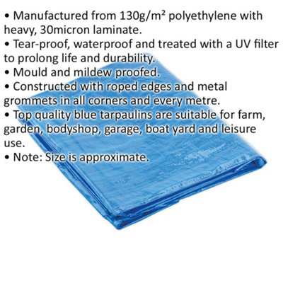 2.44m x 3.05m Blue Tarpaulin - Mould and Mildew Proof - Waterproof Cover Sheet