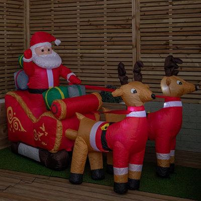 2.4m (8ft) Light up Santa Sleigh with Reindeers Christmas Inflatable ...