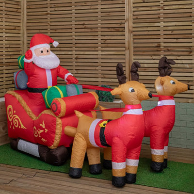 2.4m (8ft) Light up Santa Sleigh with Reindeers Christmas Inflatable ...