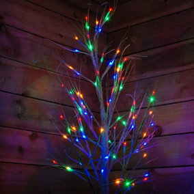 2.4m Christmas Outdoor Birch Tree with 136 Multicoloured LEDs