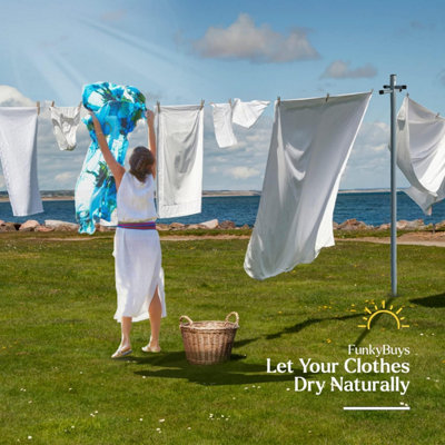 2.4m Clothes Line Post with 30m PVC Washing Line Heavy-Duty Grey ...