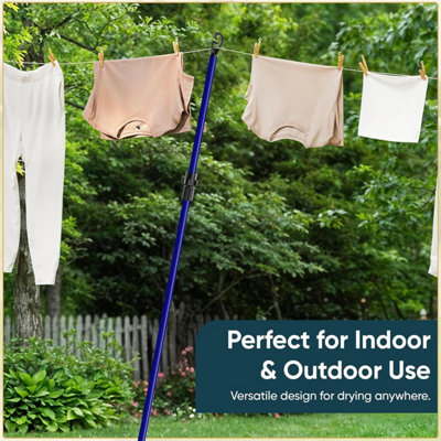 2.4M Clothes Line Prop 6 Piece Blue Telescopic Pole with Hook for ...