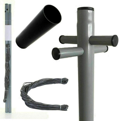 2.4m Heavy Duty Galvanised Powder Coated Clothes Line Post 30m PVC Washing Lines Pole Support With Socket Dryer Ground Socket