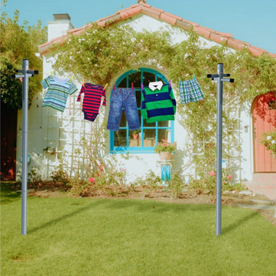 Clothesline Post Pole 2.4 Meters Galvanized Outdoor Clothes Drying Washing  Line