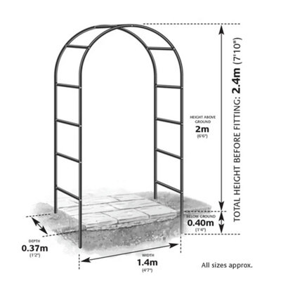 2.4m Metal Garden Arch Heavy Duty Trellis for Climbing Plants