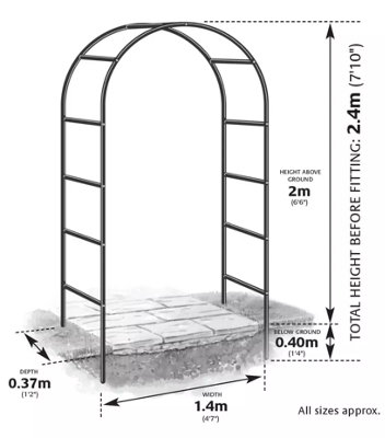 2.4M Metal Garden Arch Trellis Strong Tubular Frame Rose Plant Climbing ...