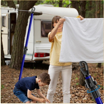 2.4M Telescopic Clothes Line Prop 5-Piece Set in Blue, Adjustable ...