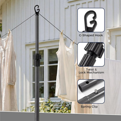 2.4m Telescopic Washing Drying Line Prop Pole Metal Clotheslines ...