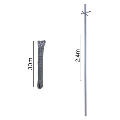 2.4m Washing Line Post 2 Piece Heavy Duty with 30m PVC Clothes Line and ...