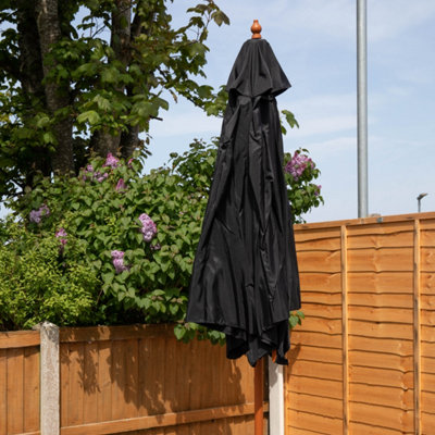 2.4m Wooden Garden Parasol 34mm Shaft & Pulley - Black