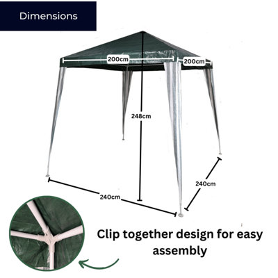 2.4m x 2.4m (8ft x 8ft) Garden Gazebo Party Tent in Green & White - 3