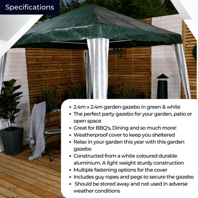2.4m x 2.4m (8ft x 8ft) Garden Gazebo Party Tent in Green & White - 5