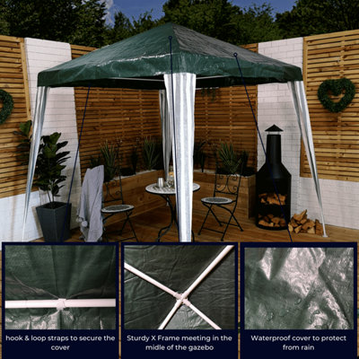2.4m x 2.4m (8ft x 8ft) Garden Gazebo Party Tent in Green & White - 6