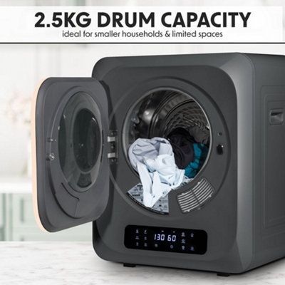 2.5KG Portable Worktop Tumble Dryer - Black Compact Mini Clothes Spin Dryer
