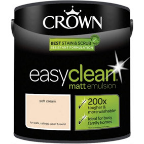2.5L CROWN Easy Clean MATT Emulsion Multi Surface Paint That can be Used on Walls, Ceilings, Wood and Metal - Soft Cream