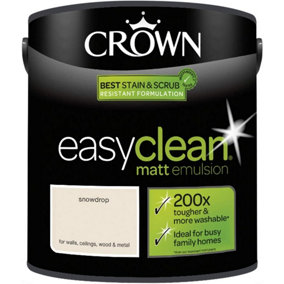2.5L CROWN Easy Clean MATT Emulsion Multi Surface Paint  Walls, Ceilings, Wood and Metal. Stain & Scrub Resistant - Snowdrop