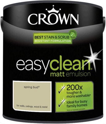 2.5L CROWN Easy Clean MATT Emulsion Multi Surface Paint Walls, Ceilings, Wood and Metal. Stain & Scrub Resistant- Spring Bud