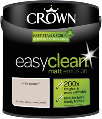 2.5L Crown Easy Clean Matt Emulsion Multi Surface Paint White Pepper