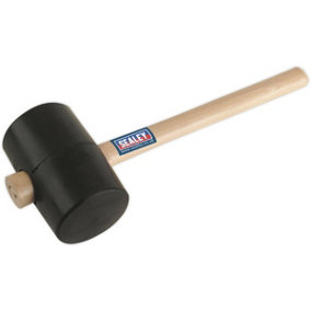 2.5lb Black Rubber Mallet - Wooden Shaft Handle - General Purpose Hammer