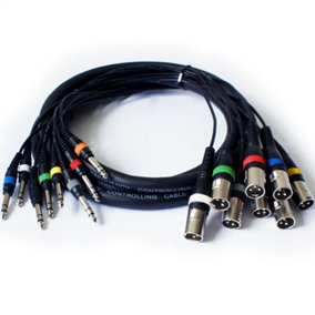 2.5m 8 Way XLR Male to 6.35mm 1/4" Stereo Plug Loom Cable Lead Mic Stage Multicore