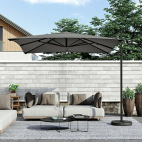 2.5M Dark Grey Rotatable Crank Tilt Outdoor Garden Patio Umbrella Cantilever Parasol for Beach Backyard with Fillable Base