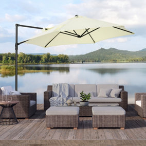 2.5M Garden Cantilever Parasol W/ 360 Rotation and Cross Base, Beige