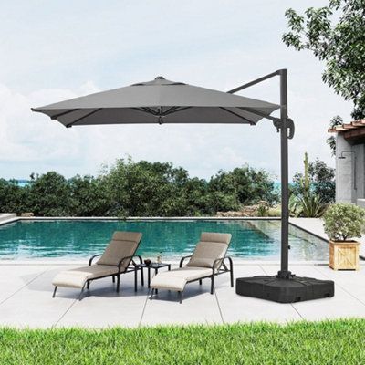 2.5M Large Rotatable Tilting Garden Rome Umbrella Cantilever Parasol Sun Shade Crank Lift with 100L Fillable Base, Dark Grey