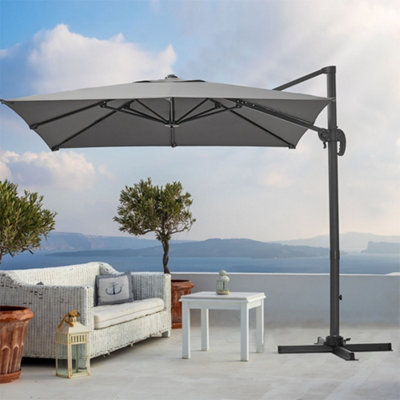 2.5M Large Rotatable Tilting Garden Rome Umbrella Cantilever Parasol Sun Shade Crank Lift with Cross Base, Dark Grey