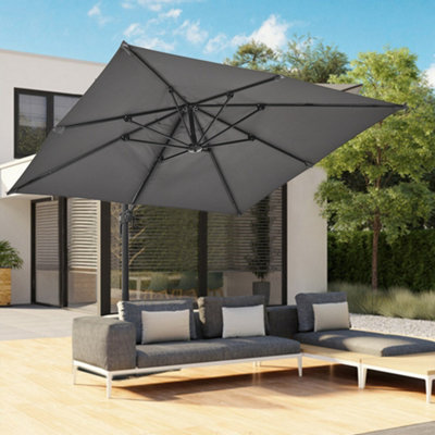 2.5M Large Rotatable Tilting Garden Rome Umbrella Cantilever Parasol Sun Shade Crank Lift with Cross Base, Dark Grey
