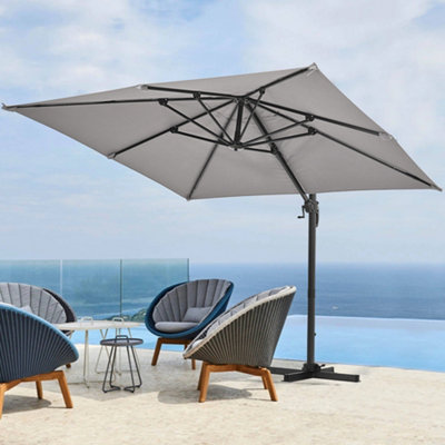 2.5M Large Rotatable Tilting Garden Rome Umbrella Cantilever Parasol Sun Shade Crank Lift with Cross Base, Light Grey