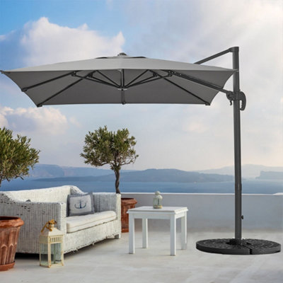 2.5M Large Rotatable Tilting Garden Rome Umbrella Cantilever Parasol Sun Shade Crank Lift with Fillable Base, Dark Grey