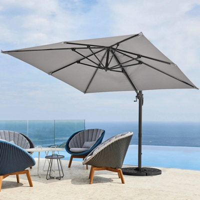 2.5M Large Rotatable Tilting Garden Rome Umbrella Cantilever Parasol Sun Shade Crank Lift with Fillable Base, Light Grey