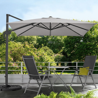 2.5M Large Rotatable Tilting Garden Rome Umbrella Cantilever Parasol Sun Shade Crank Lift with Fillable Base, Light Grey