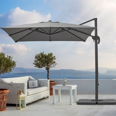 2.5M Large Rotatable Tilting Garden Rome Umbrella Cantilever Parasol Sun Shade Crank Lift with Square Base, Dark Grey