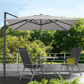 2.5M Large Rotatable Tilting Garden Rome Umbrella Cantilever Parasol Sun Shade Crank Lift with Square Base, Light Grey