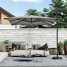 2.5M Light Grey Rotatable Crank Tilt Outdoor Patio Garden Roman Umbrella Cantilever Parasol with Fillable Base
