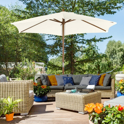 2.5m Wood Garden Parasol Sun Shade Patio Outdoor Wooden Umbrella Canopy ...