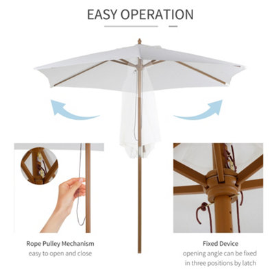 2.5m Wood Garden Parasol Sun Shade Patio Outdoor Wooden Umbrella Canopy White
