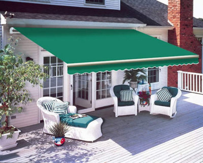 2.5M x 2M Retractable Awning, Manual Awnings for Patio Sun Shade Shelter, Green