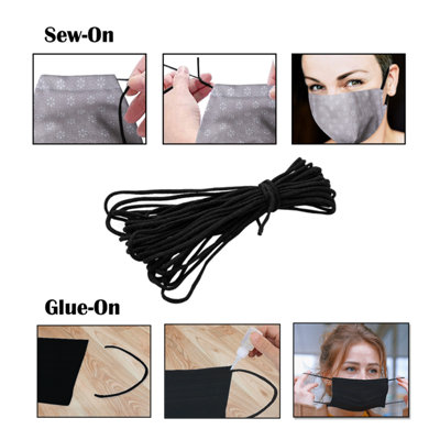 2.5mm Wide Soft Elastic Band, Thin Round Cord, Stretchy Elastic String, Black - 25 metres