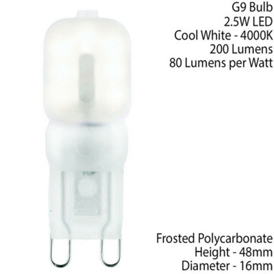 2.5W LED G9 Light Bulb Frosted Cool White 4000K 200 Lumen Mini